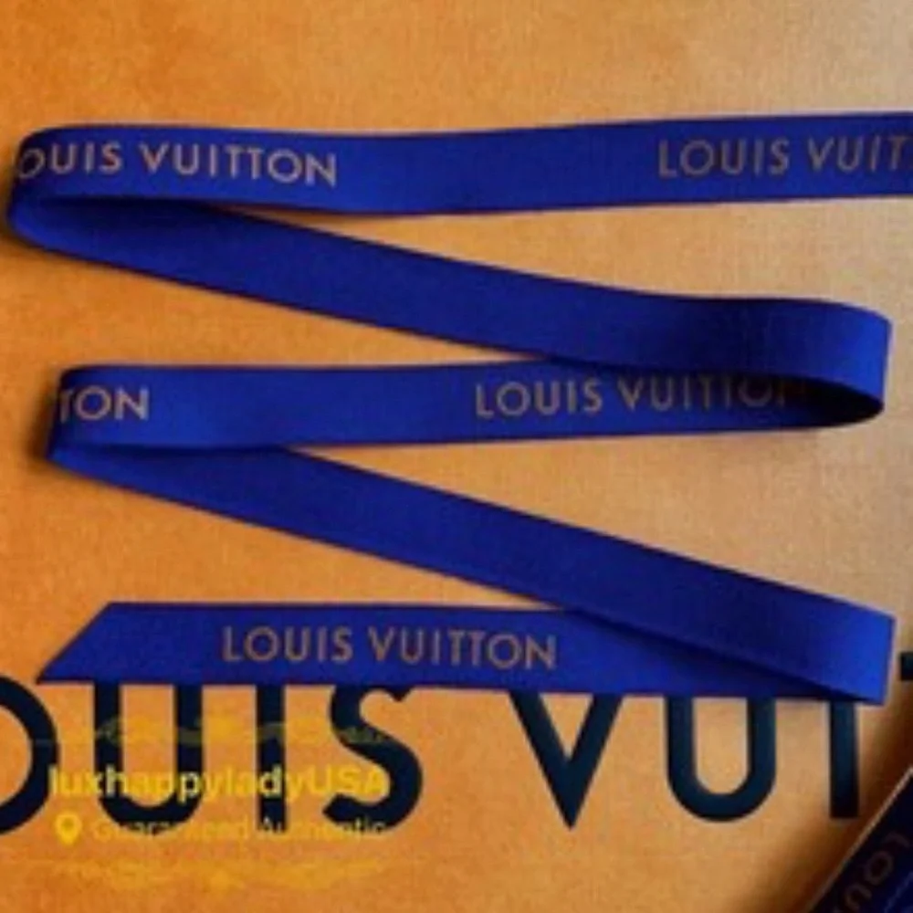 Louis Vuitton Blue and Gold Signature Ribbon 89”